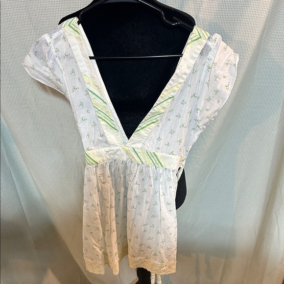 Vintage Free People White and Green Striped Blouse-size XS-S-Flaw - Picture 1 of 8